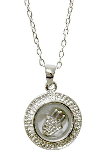 Silver Circle Hamsa Amulet - Magnetic - Chain 18 inch  Pendant 5/8 inch W x 7/8 inch H