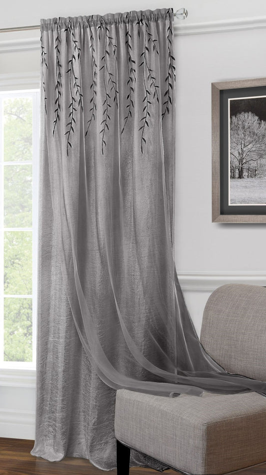 Traditional Elegance Flora Rod Pocket Window Curtain Panel - 42x84 - Grey