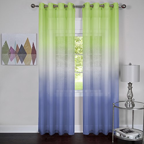 Prisma Set of 2 Ombre Sheer Window Curtain Panels (52 inch  x 84 inch ) - Green