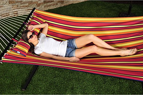 Patio Bliss Oversized Hammock with Spreader Bars and Pillow - Toasted Almond