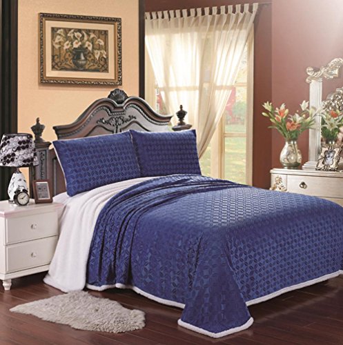 Luxurious Home Ultra Soft Reversible Queen Blanket with Sherpa Lining - Blue
