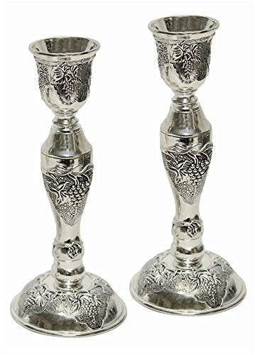 Ultimate Judaica Candle Sticks Nickel Plated - 6.75 inch 