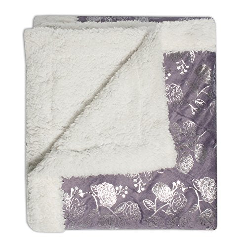 Ben&Jonah Designer Plush 50 inch  x 60 inch  Soft-Silver Flower-Throw-Blanket -Purple