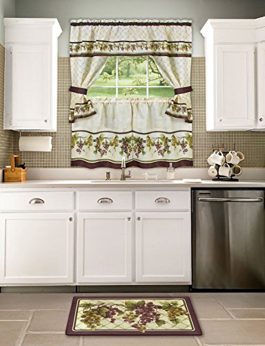 Ben&Jonah Collection Tuscany Cottage Window Curtain Set - 57x24 Tier Pair/57x36 Tailored Topper with attached valance and tiebacks. - Multi