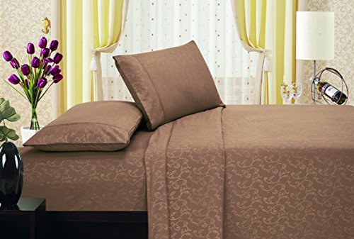 Ben&Jonah Designer Plush Queen Flower Embossed Sheet Set -Latte/Mocha