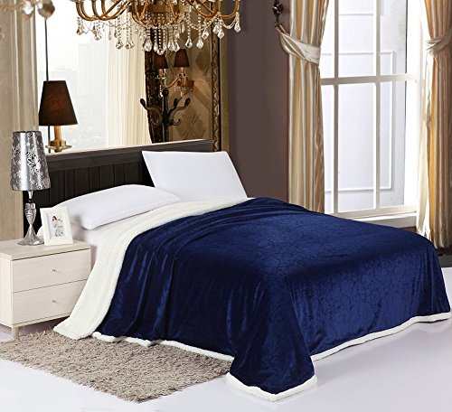 Cozy Home Luxurious Reversible Sherpa Lining Carved Velboa Comforter - Queen (Navy)
