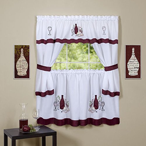 Park Avenue Collection Cabernet Embellished Cottage Set 58x36 Tier Pair/ 58x36 Topper