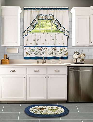 Ben&Jonah Collection Love Birds - Printed Tier and Swag Window Curtain Set - 57x36 - Blue