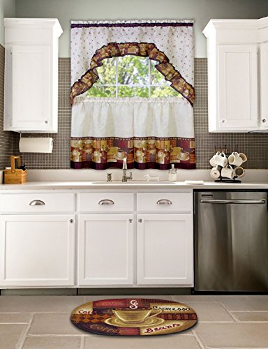 Ben&Jonah Collection Coffee - Printed Tier and Swag Window Curtain Set - 57x36 - Multi