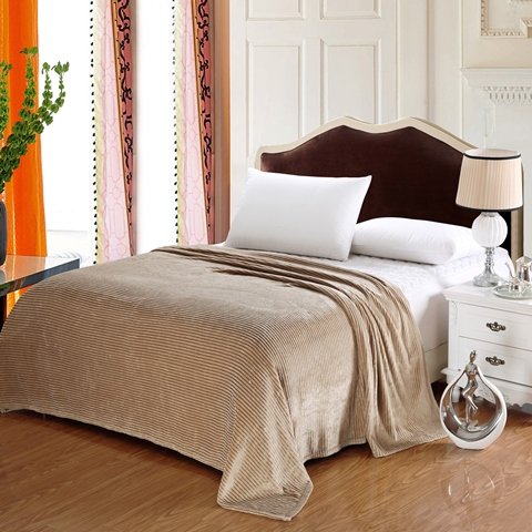 Popular Home Pinstripe Collection Tan Queen Size Ultra Plush Blanket