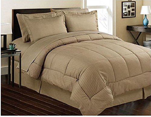 ComfortLiving Down Alternative 8 Piece Embossed Comforter Set - Mocha (Queen)