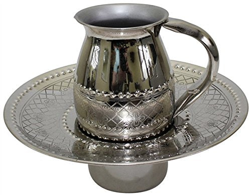 Beracha Collection Stainless Steel Mayim Achronim set (Bowl 2.75 inch  H 7.5 inch  W Cup 4 inch  H 2 1/2 inch  1 Handle Silver)