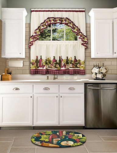 Ben&Jonah Collection Chardonnay - Printed Tier and Swag Window Curtain Set - 57x36 - Burgundy