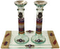 Ultimate Judaica Candle Stick With Tray Large Applique - Purple Pomegranate - Tray 10  inch  W X 5  inch  L - Â Candle Sticks Â - 7.5  inch  H