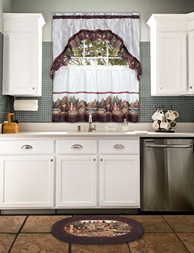 Ben&Jonah Collection Woodlands - Printed Tier & Swag Window Curtain Set 57x24 - Brown