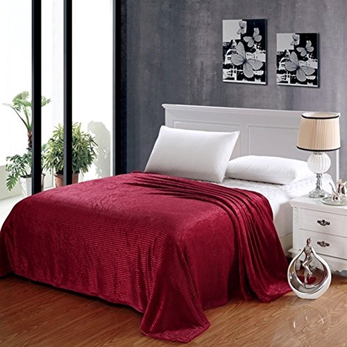 Ben&Jonah Designer Plush Full Pinestripe Warm Blanket -Burgundy