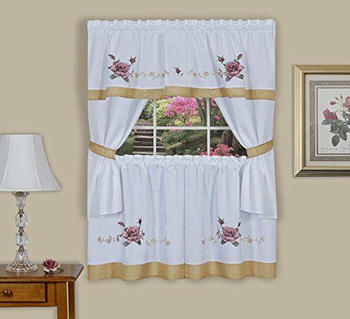 Ben&Jonah Collection Rose Embellished Cottage Window Curtain Set 58x36