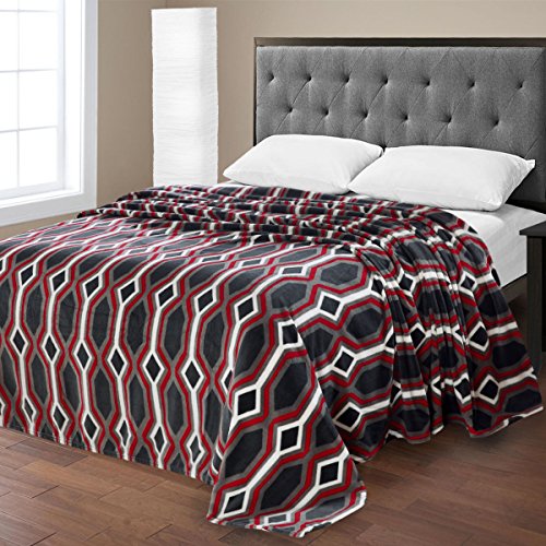 Ben&Jonah Designer Plush Queen LaurenÂ Micro Fleece Jacquard Blanket -Black Geometric