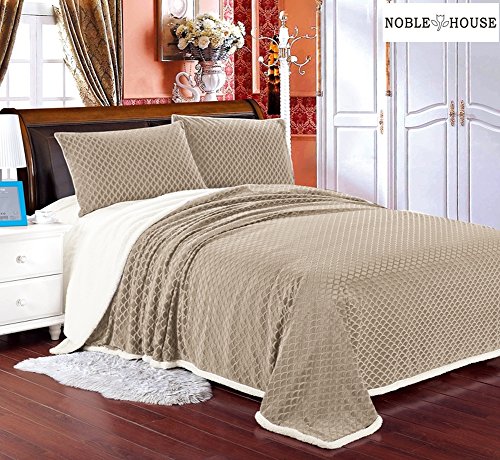 Cozy Living Ultra Soft Reversible King Blanket with Sherpa Lining - Beige