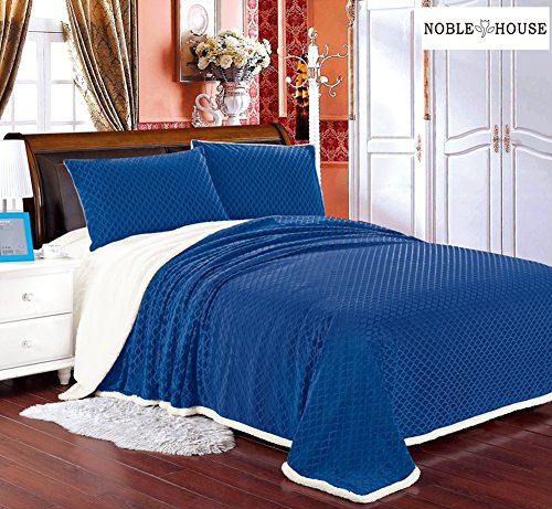 Cozy Living Ultra Soft Reversible Queen Blanket with Sherpa Lining - Navy