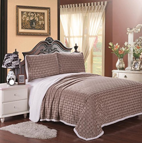 Cozy Living Ultra Soft Reversible Queen Blanket with Sherpa Lining - Mocha