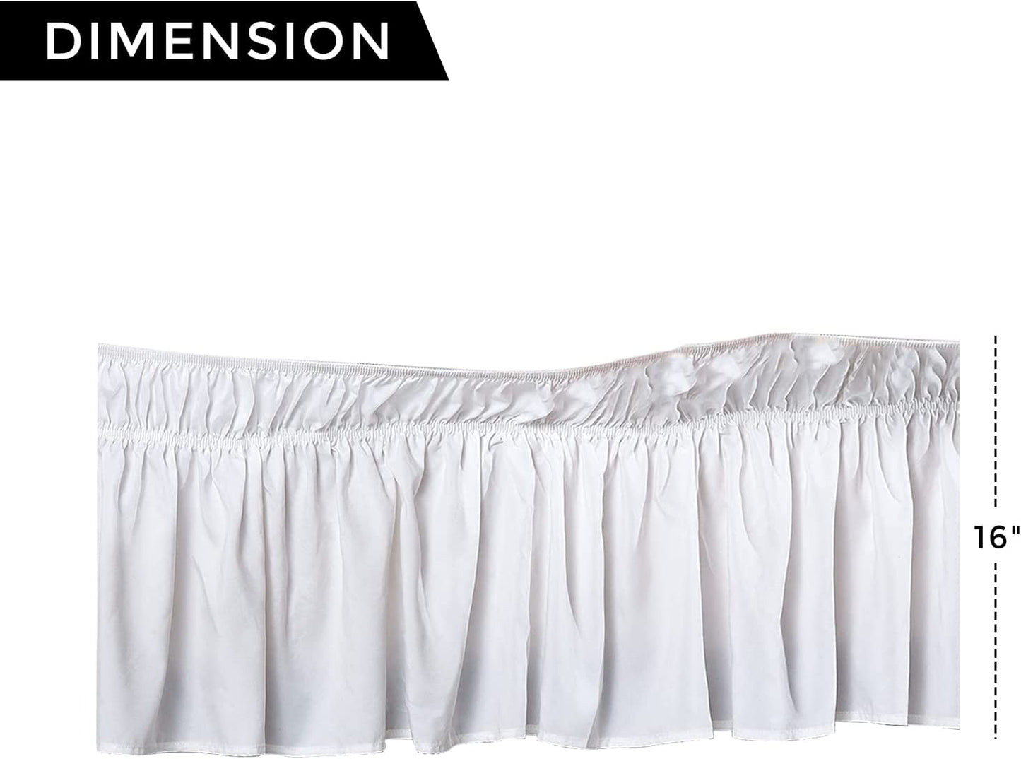 EasyWrap White Elastic Ruffled Bed Skirt with 16 inch  Drop - Queen/King