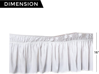 EasyWrap White Elastic Ruffled Bed Skirt with 16 inch  Drop - Queen/King