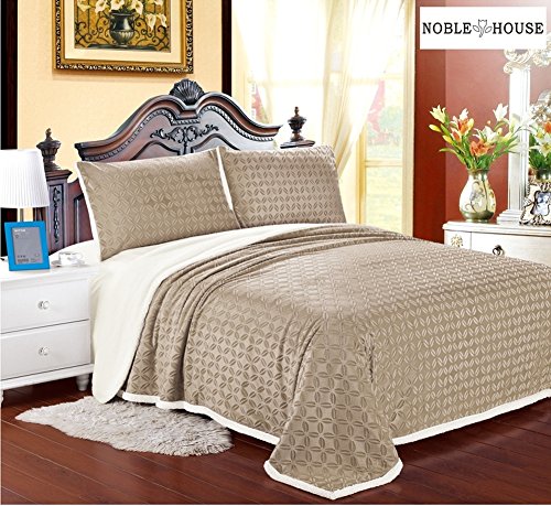 Luxurious Home Ultra Soft Reversible King Blanket with Sherpa Lining - Beige