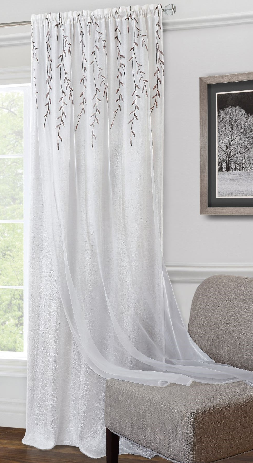 Traditional Elegance Flora Rod Pocket Window Curtain Panel - 42x84 - White