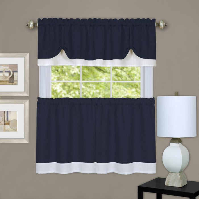 Traditional Elegance Kate Window Curtain Tier and Valance Set 58x24/58x14 - Navy/White