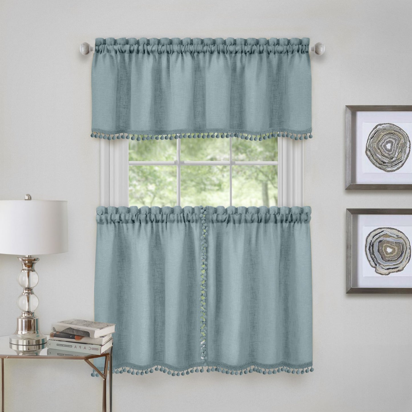 Traditional Elegance Olivia Window Kitchen Curtain Tier Pair and Valance Set - 58x24 - Aqua