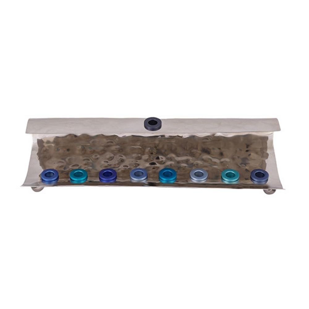 Ben&Jonah Chanukah Menrorah - Wave - Hammer Work - Blue -  11" x 4.5" x 2"